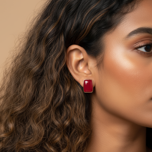 Red Resin Studs with Golden Finish