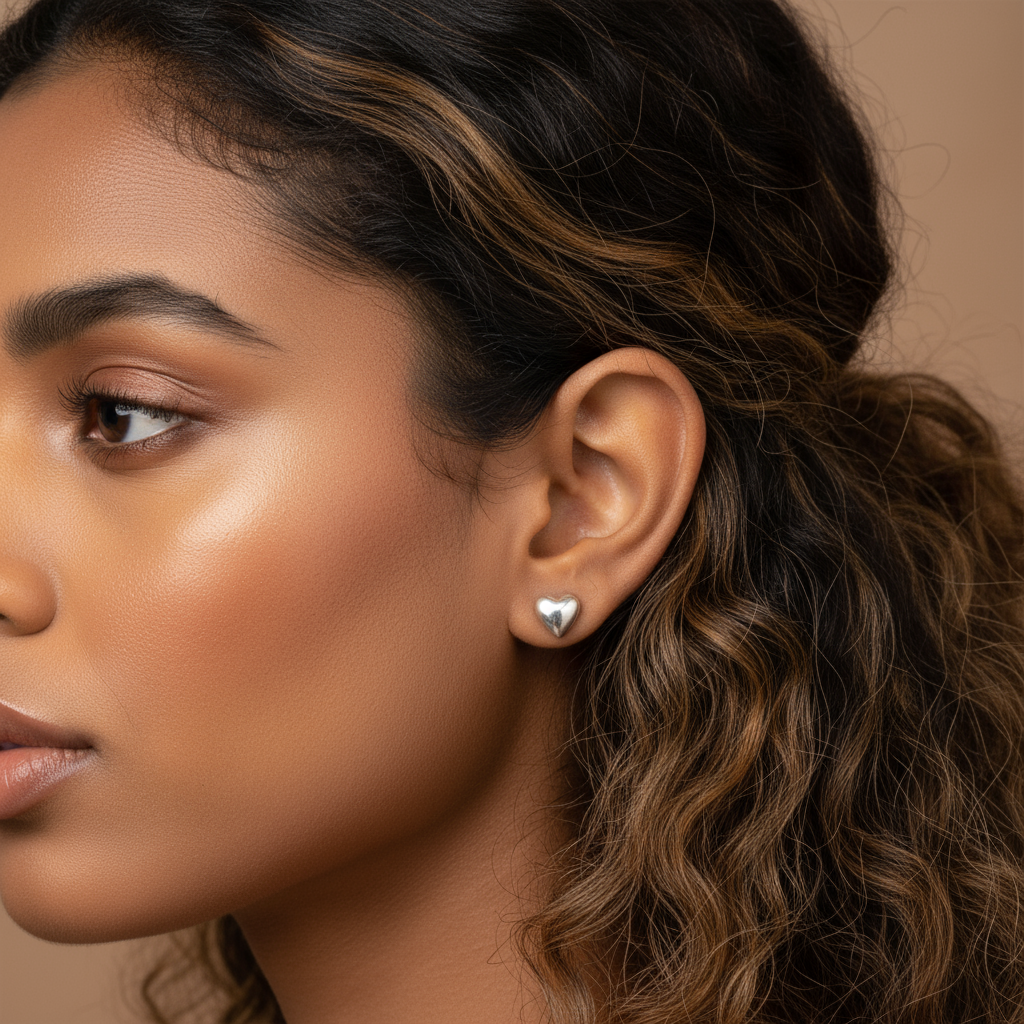 Chandni- Heart-shaped Silver-coloured Earrings- Everyday Studs