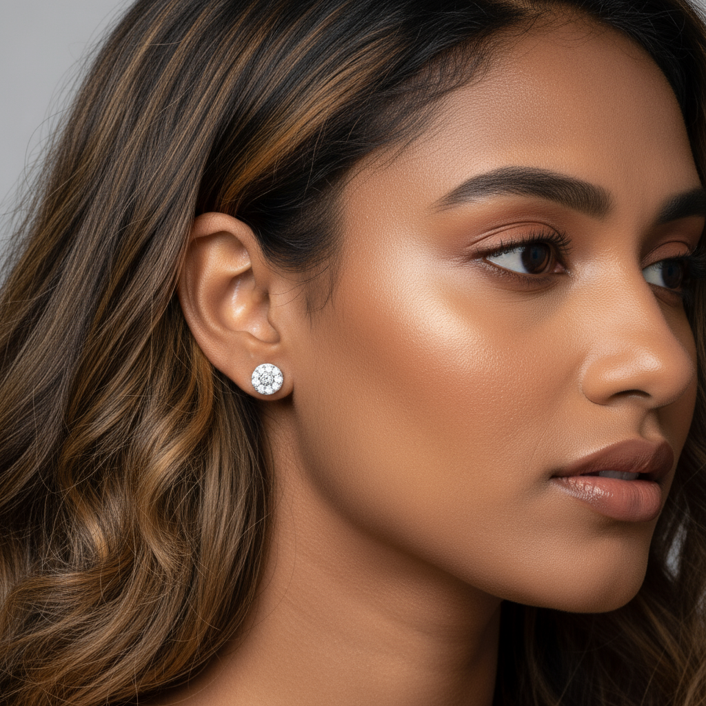 Nayantara- Silver Stud Earrings with American Diamonds- Everyday Studs