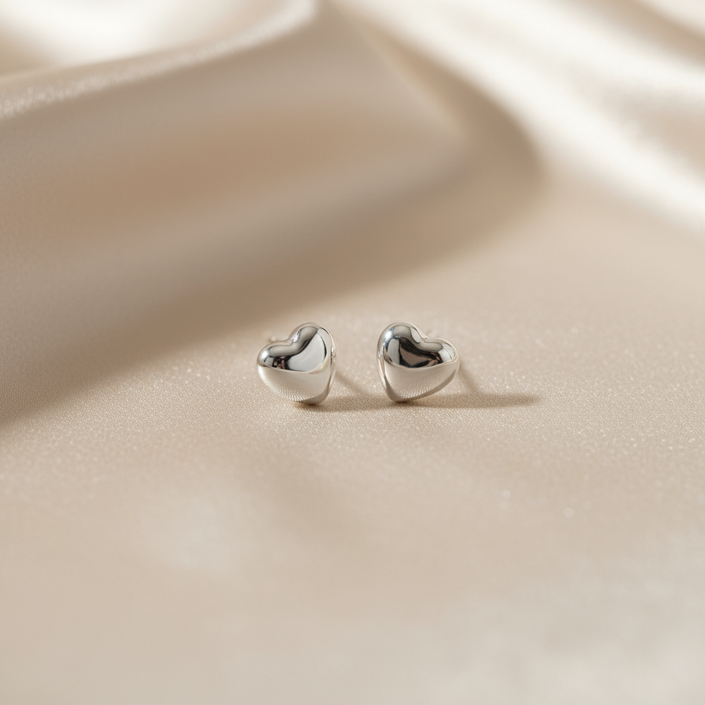 Chandni- Heart-shaped Silver-coloured Earrings- Everyday Studs
