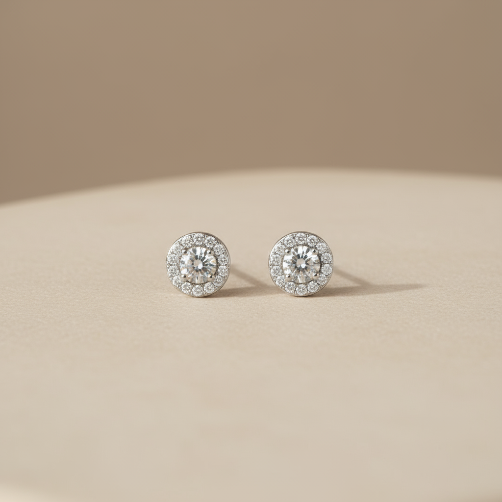 Nayantara- Silver Stud Earrings with American Diamonds- Everyday Studs
