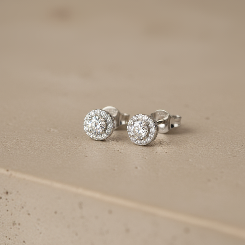 Nayantara- Silver Stud Earrings with American Diamonds- Everyday Studs
