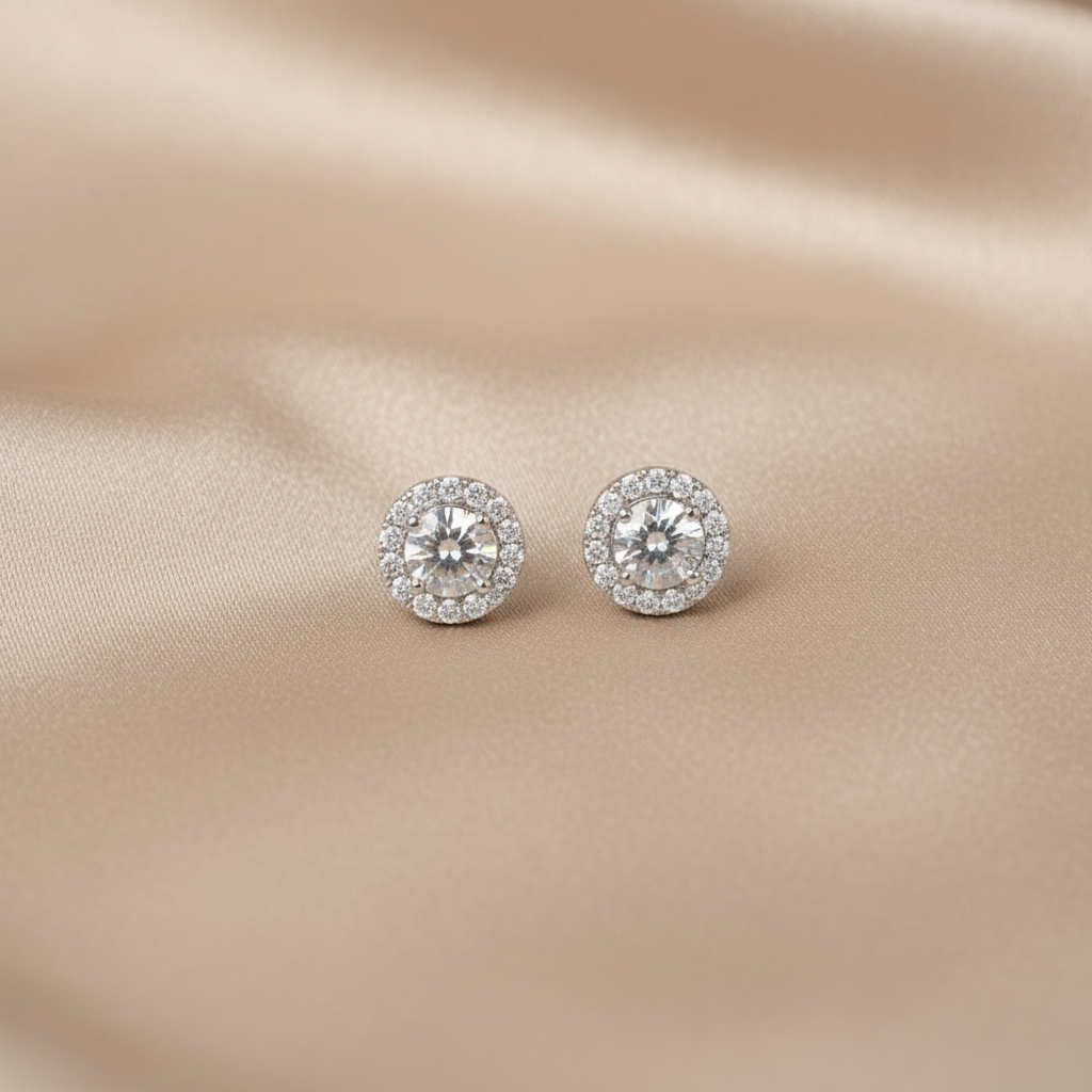 Nayantara- Silver Stud Earrings with American Diamonds- Everyday Studs
