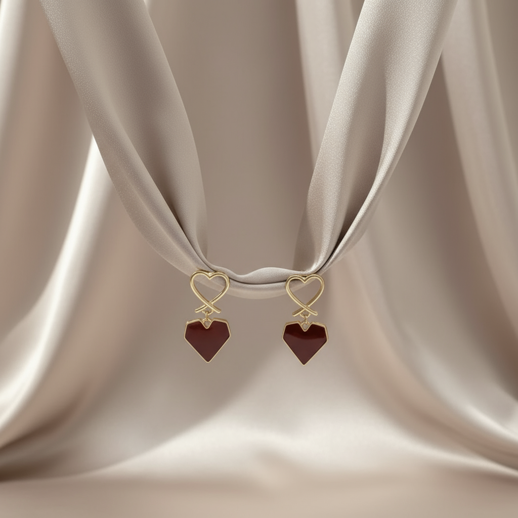 Karishma- Red Stone Heart-Shaped Drop Earrings - Modern & Cute