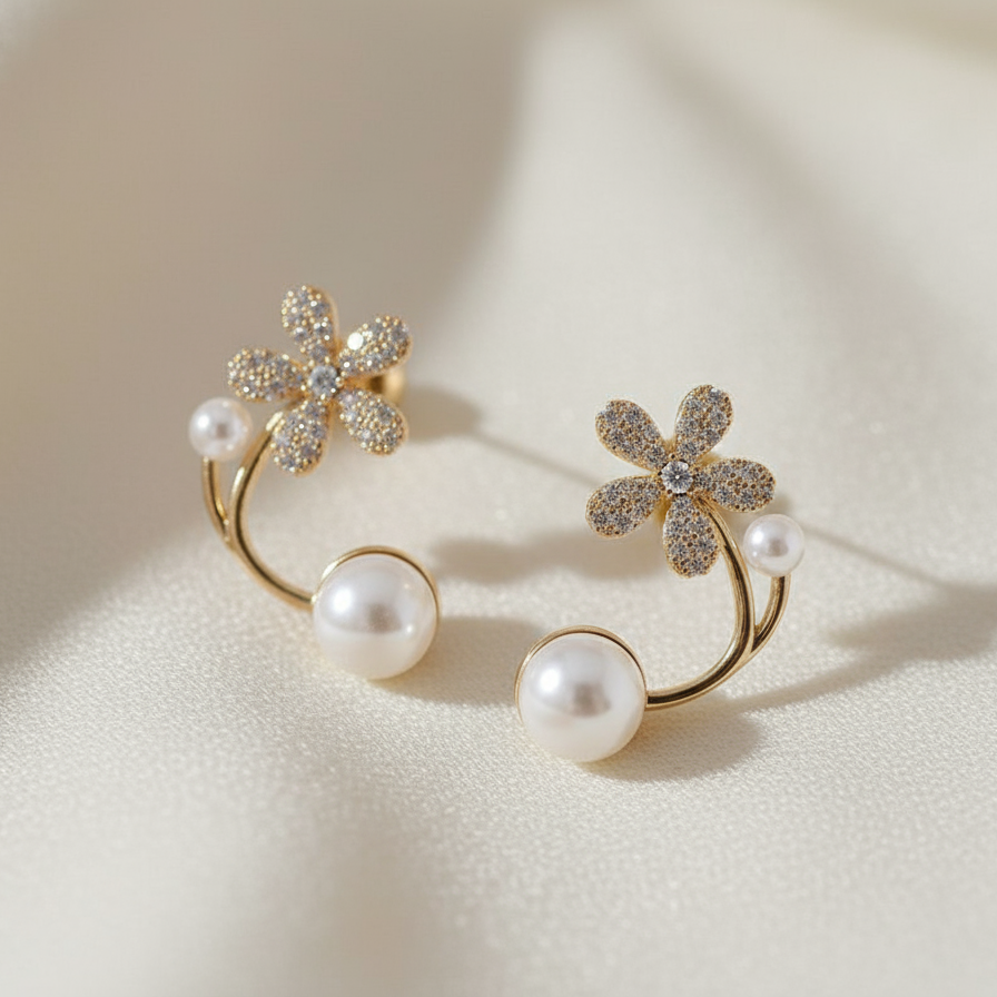 Sitara- Hanging Flower-shaped Studs- Cocktail Earrings