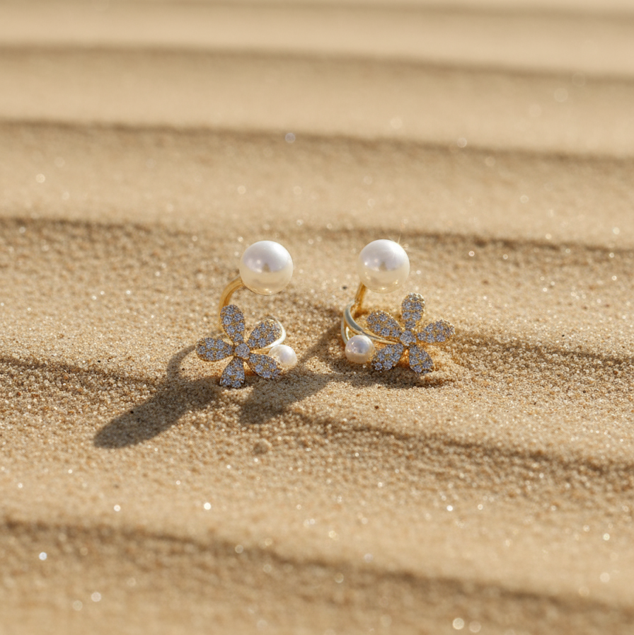 Sitara- Hanging Flower-shaped Studs- Cocktail Earrings