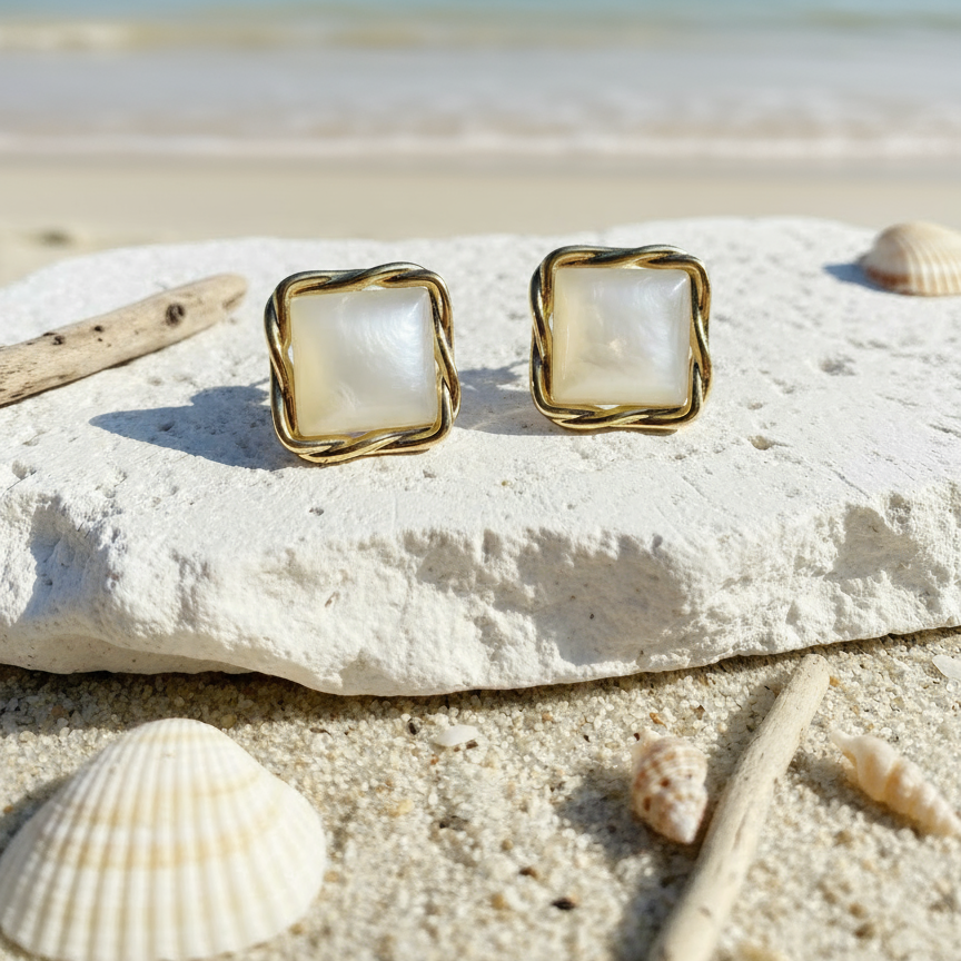 Kinaara- White Resin Stud Earrings- Modern & Elegant