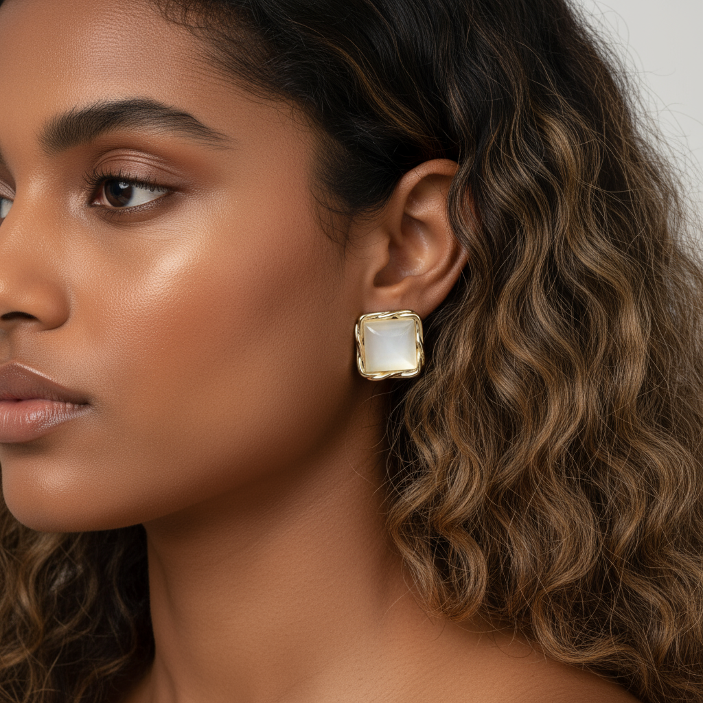 Kinaara- White Resin Stud Earrings- Modern & Elegant