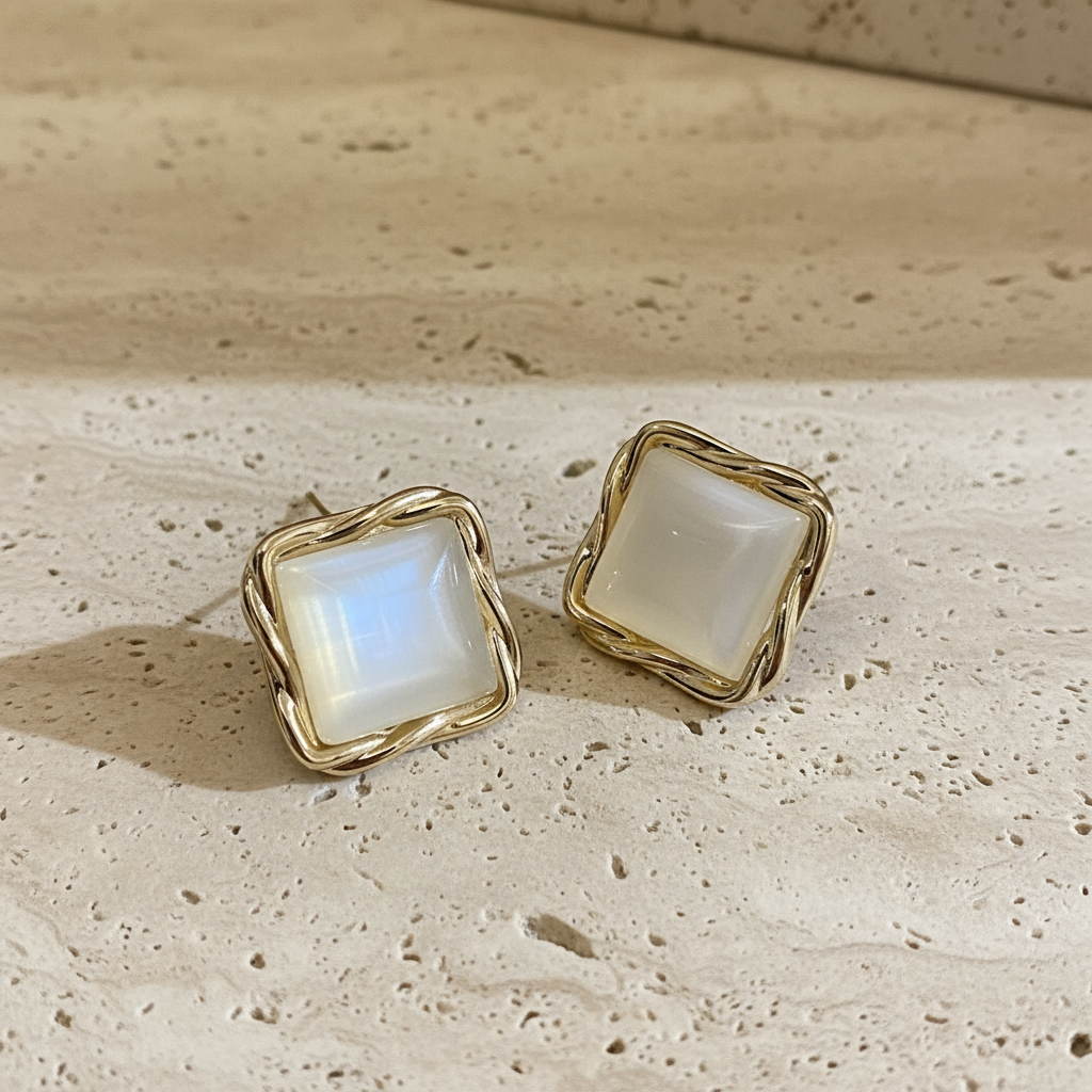 Kinaara- White Resin Stud Earrings- Modern & Elegant