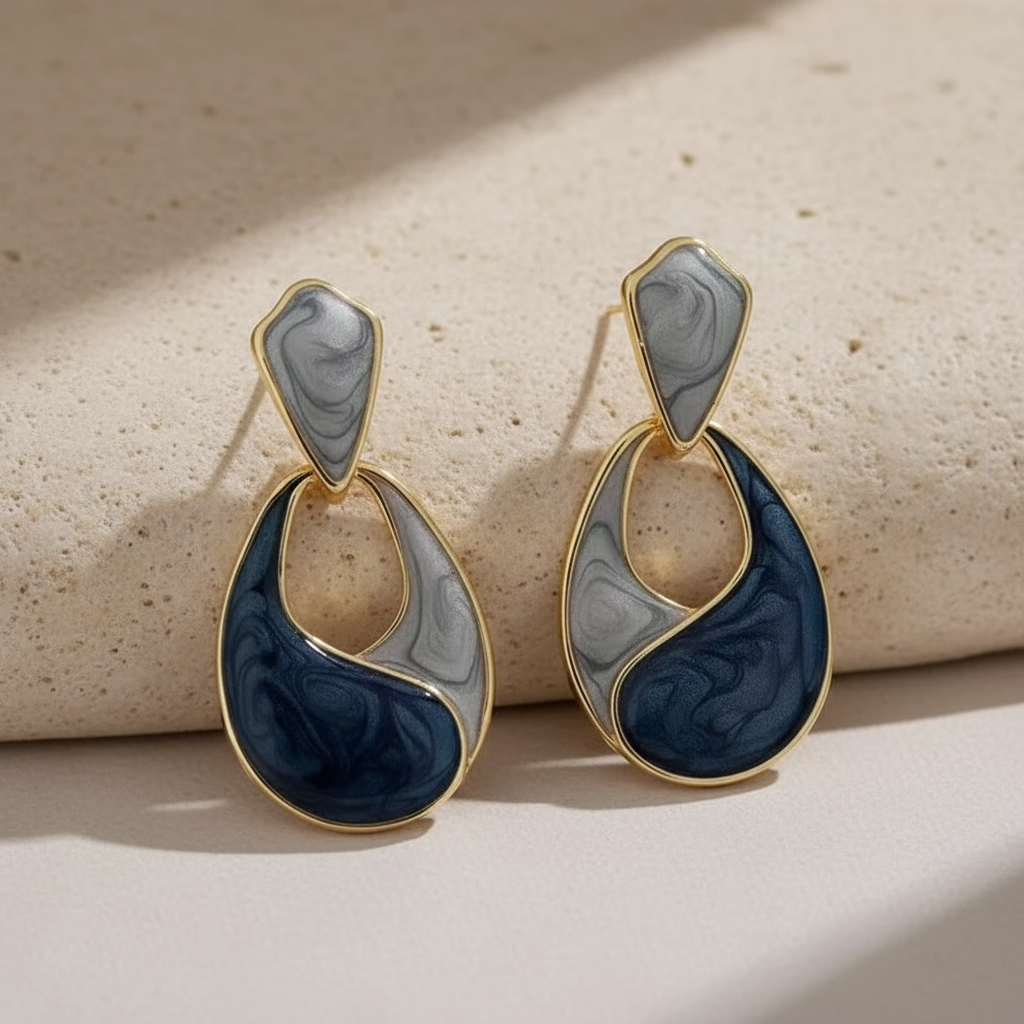 Sanidhya- Grey & Blue Resin Drop Earrings- Classy & Elegant