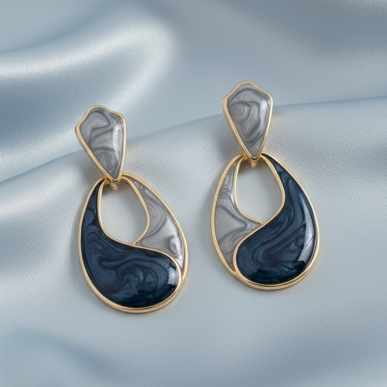 Sanidhya- Grey & Blue Resin Drop Earrings- Classy & Elegant